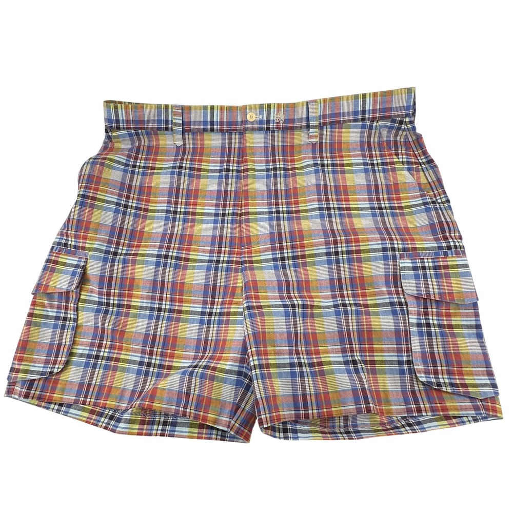 Nat Nast Cargo Shorts Men 42 Multi Color Madras Plaid Flat Front Luxury LH02B